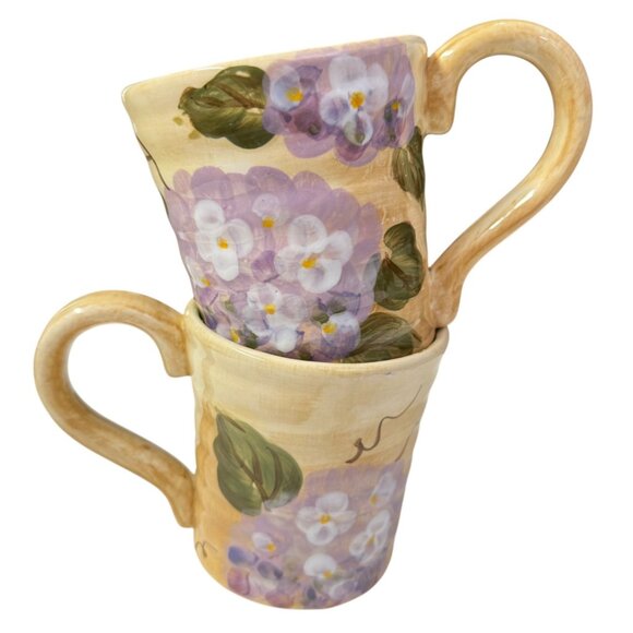 Hand-Painted Ceramic Mugs Hydrangeas 16 Oz Purple Floral Cottage Farmhouse - Picture 14 of 16